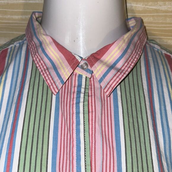 IZOD Women's Pink & Green Striped Button Down Long Sleeve Shirt 2X 0480 - Picture 1 of 5